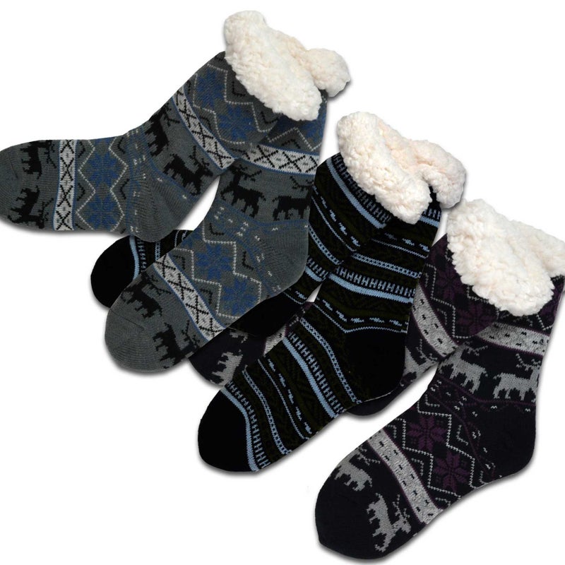 TeeHee Socks Thick Double Layer Thermal Winter Crew Socks for Women 9-11 3 Pairs Snowflake Deer GEO Cool Pattern Grey Black Purple - Image 2
